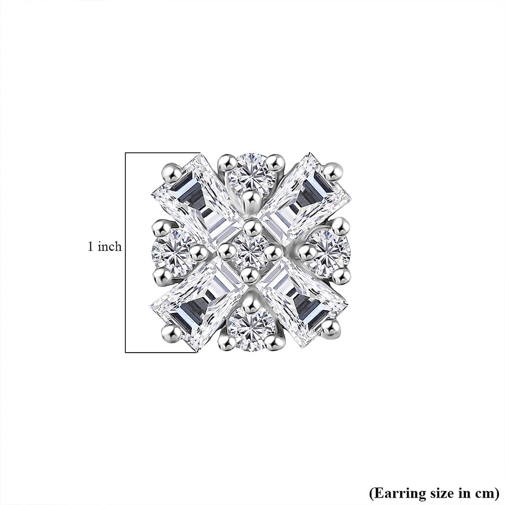 D'Joy Moissanite Solitaire Stud Push Post Earring in Rhodium Overlay Sterling Silver 1.90 Ct.