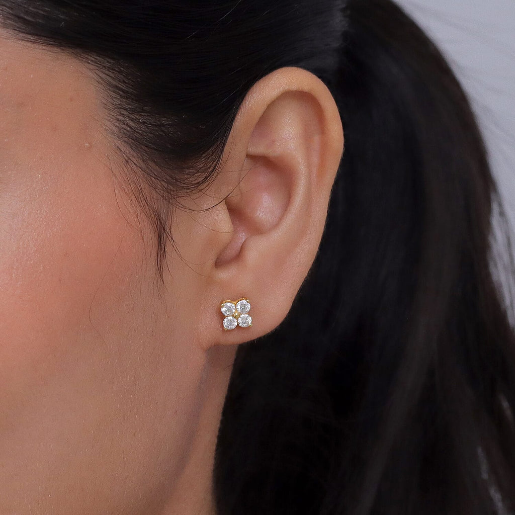 D'Joy - Moissanite Floral Push Post Earring in Yellow Gold Plated Sterling Silver