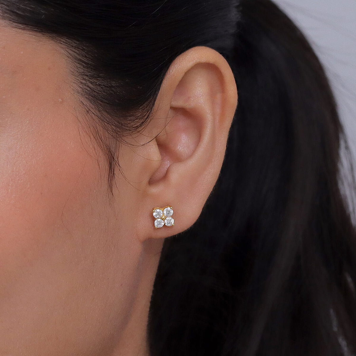D'Joy - Moissanite Floral Push Post Earring in Yellow Gold Plated Sterling Silver V32580013 2