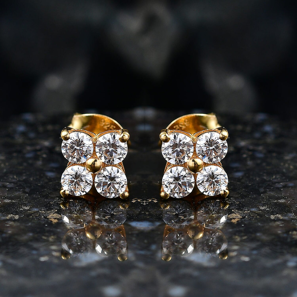 D'Joy - Moissanite Floral Push Post Earring in Yellow Gold Plated Sterling Silver V32580013 3