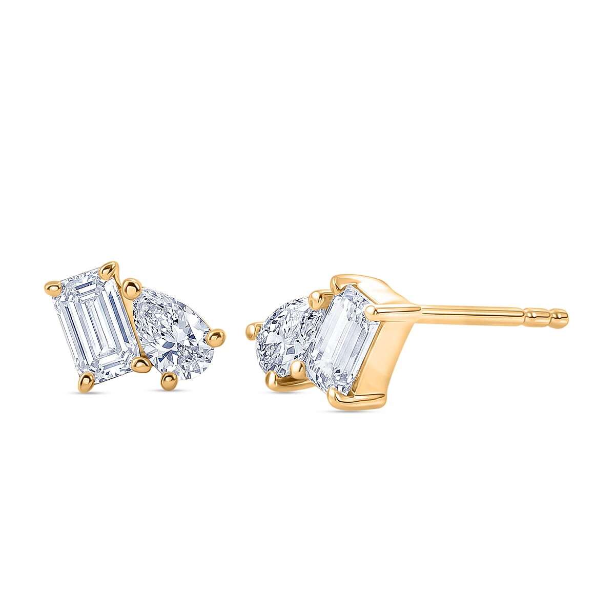 D'Joy - Moissanite Toi-et-Moi Push Post Earring in Yellow Gold Plated Sterling Silver 8561778 0