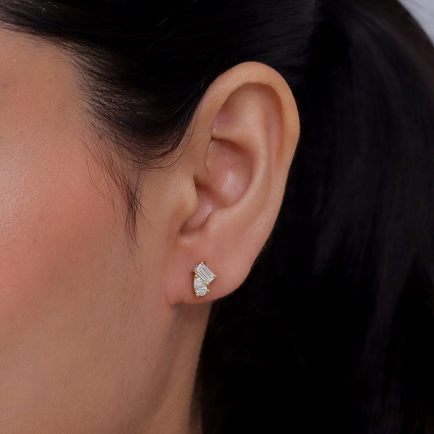 D'Joy - Moissanite Toi-et-Moi Push Post Earring in Yellow Gold Plated Sterling Silver 8561778 2