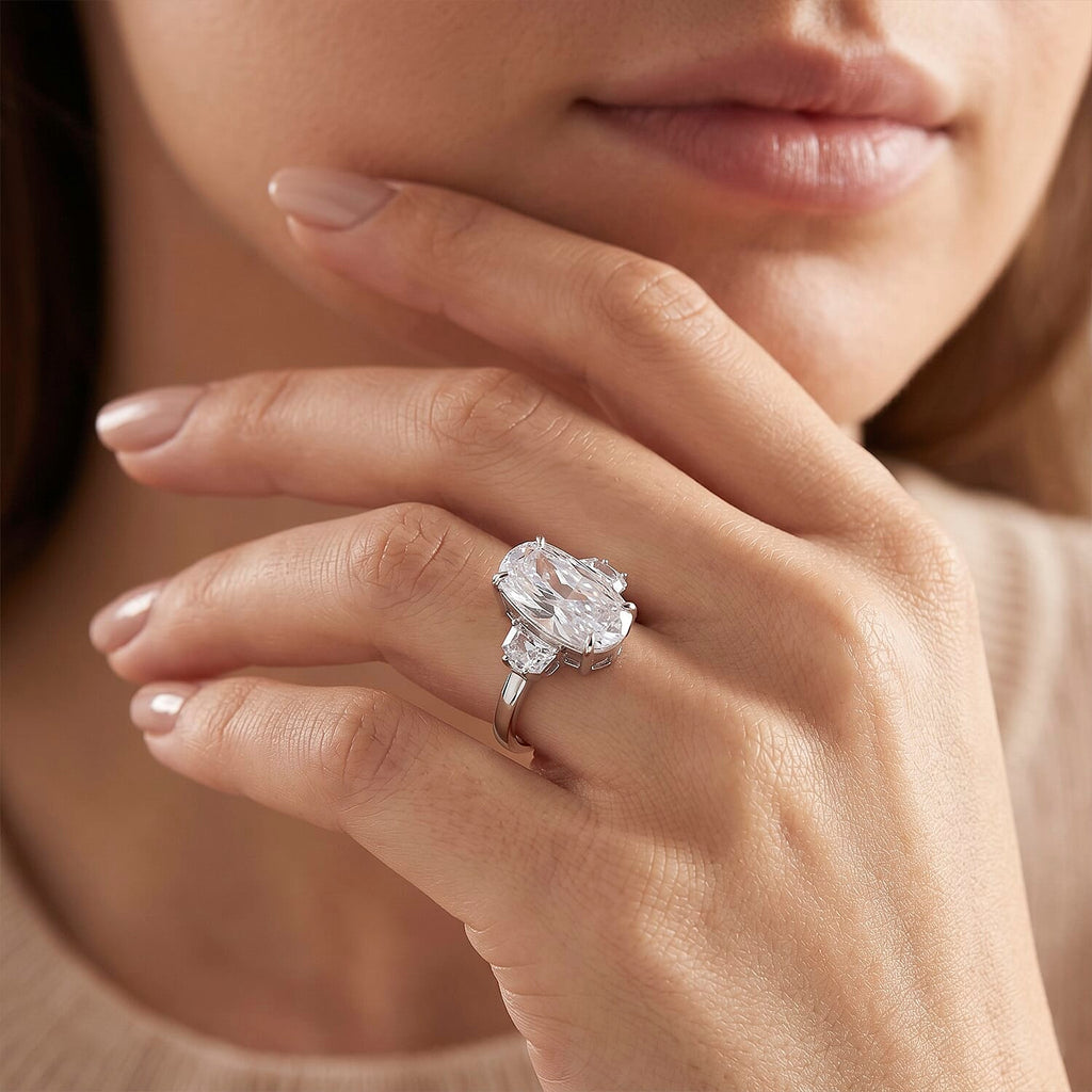D'Joy - Moissanite Trilogy Ring in Rhodium Overlay Sterling Silver  7.00 Ct.
