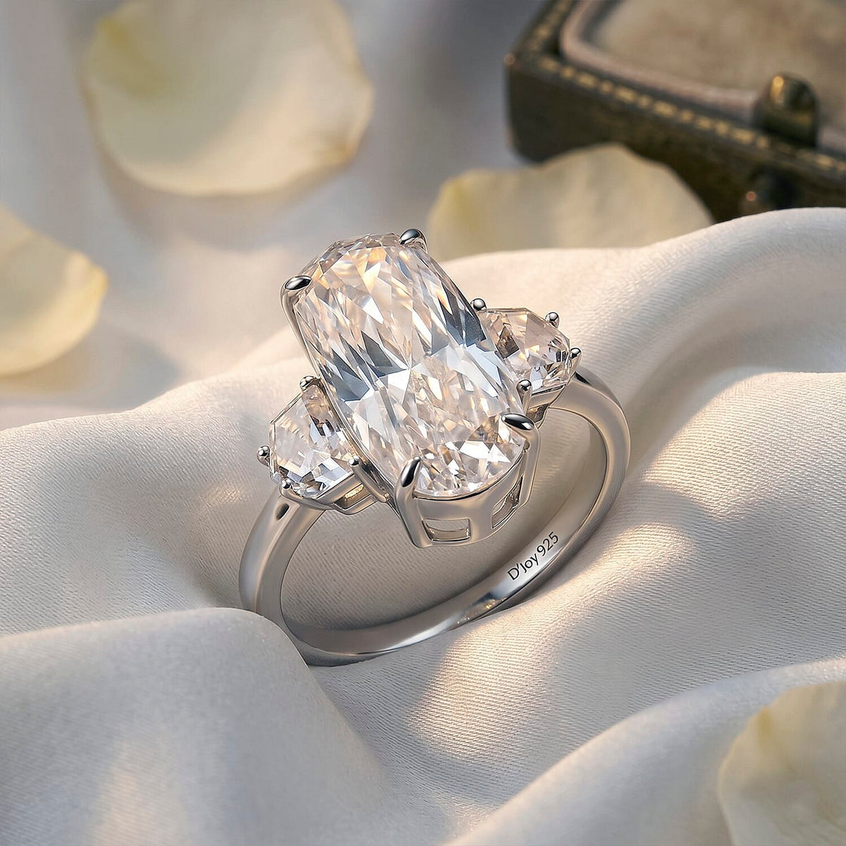 D'Joy - Moissanite Trilogy Ring in Rhodium Overlay Sterling Silver 7.00 Ct. 8561259 6