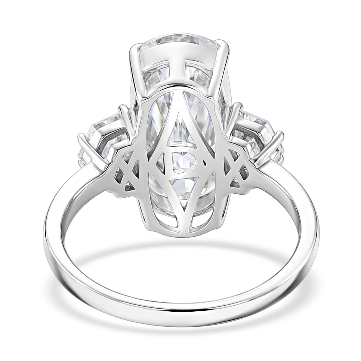 D'Joy - Moissanite Trilogy Ring in Rhodium Overlay Sterling Silver 7.00 Ct. 8561259 10