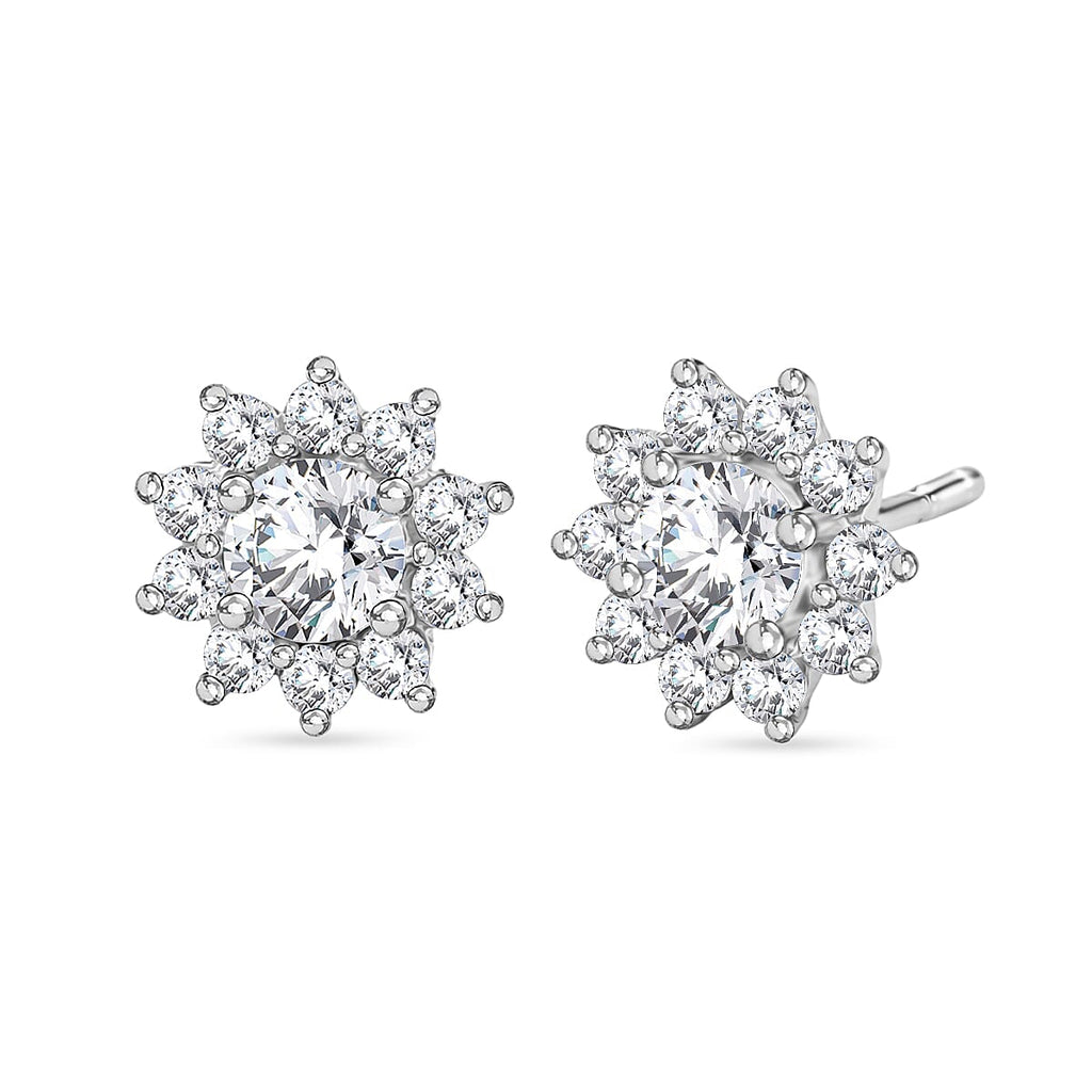 D'Joy Moissanite & White Zircon Cluster Earring with Push Back in Rhodium Overlay Sterling Silver 1.12 Ct.