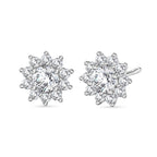 D'Joy Moissanite & White Zircon Cluster Earring with Push Back in Rhodium Overlay Sterling Silver 1.12 Ct.