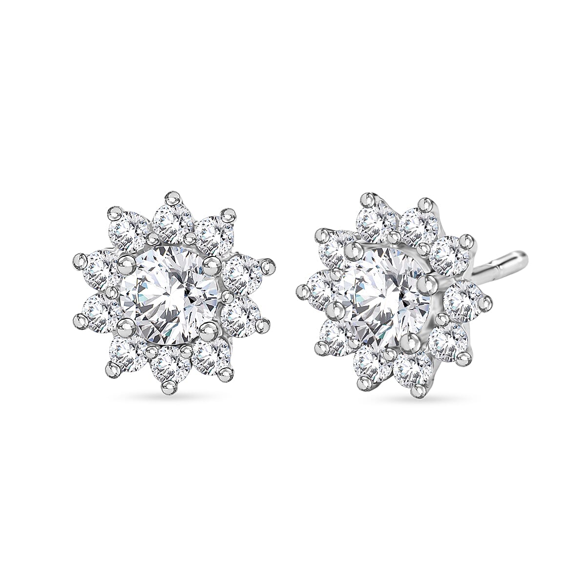 D'Joy Moissanite &amp; White Zircon Cluster Earring with Push Back in Rhodium Overlay Sterling Silver 1.12 Ct. 8517627 0