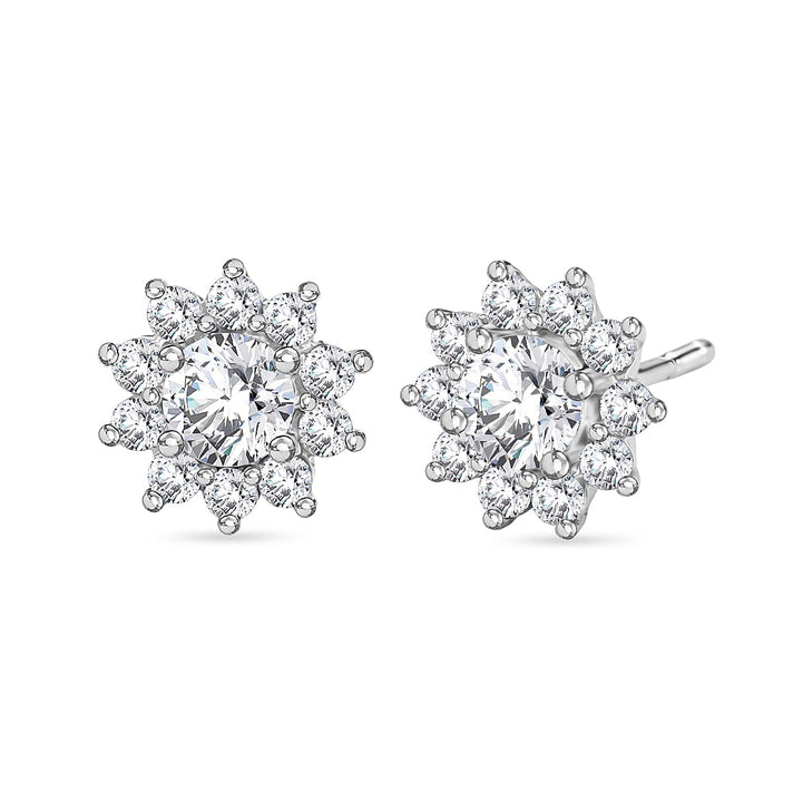 D'Joy Moissanite &amp; White Zircon Cluster Earring with Push Back in Rhodium Overlay Sterling Silver 1.12 Ct. 8517627 1