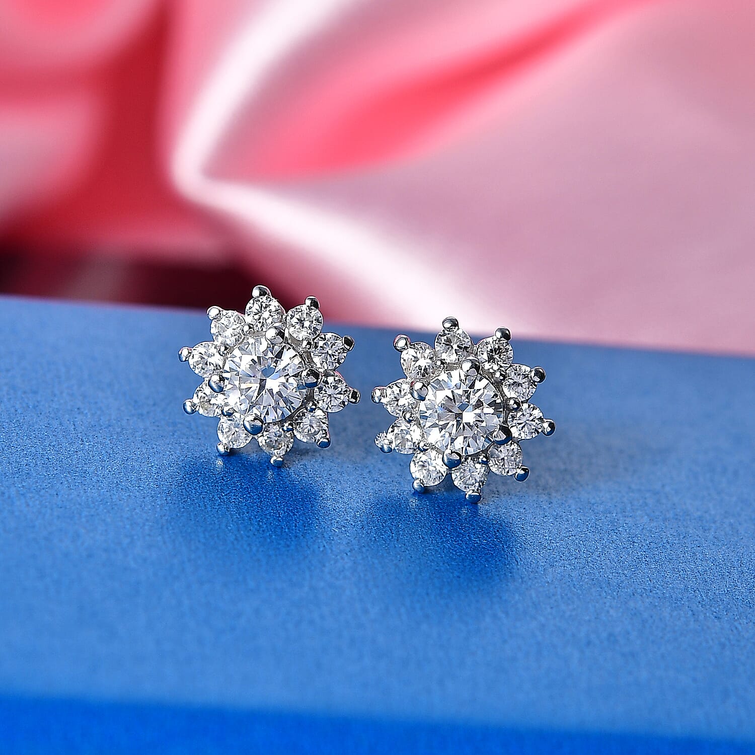 D'Joy Moissanite &amp; White Zircon Cluster Earring with Push Back in Rhodium Overlay Sterling Silver 1.12 Ct. 8517627 3
