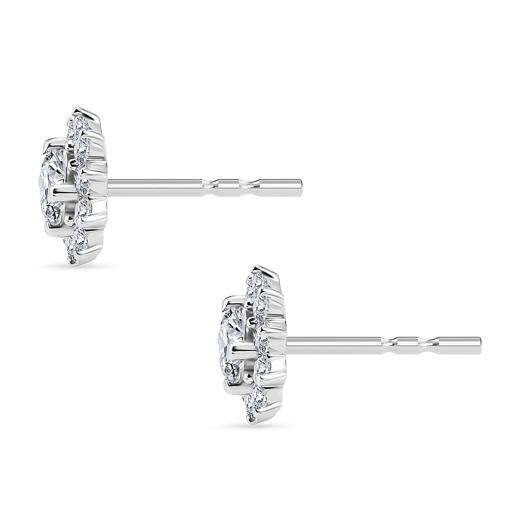 D'Joy Moissanite & White Zircon Cluster Earring with Push Back in Rhodium Overlay Sterling Silver 1.12 Ct.