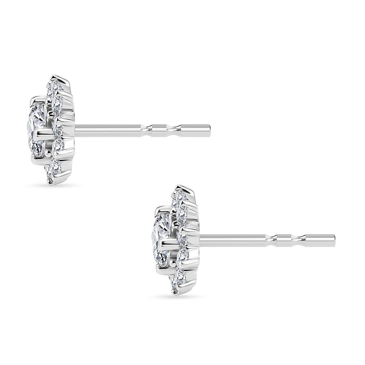 D'Joy Moissanite &amp; White Zircon Cluster Earring with Push Back in Rhodium Overlay Sterling Silver 1.12 Ct. 8517627 4
