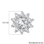 D'Joy Moissanite & White Zircon Cluster Earring with Push Back in Rhodium Overlay Sterling Silver 1.12 Ct.