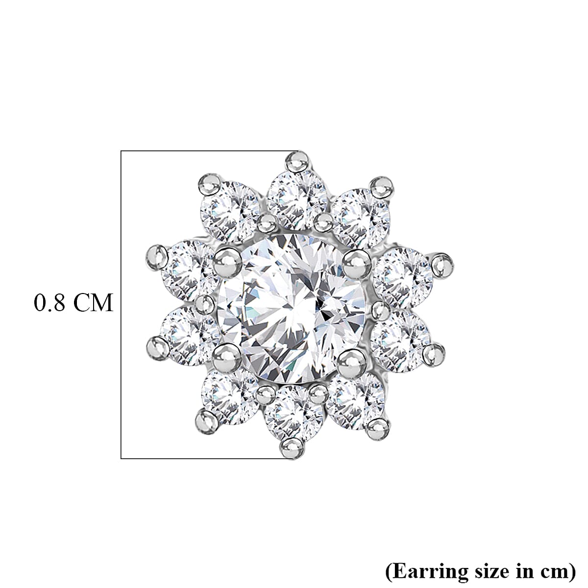 D'Joy Moissanite &amp; White Zircon Cluster Earring with Push Back in Rhodium Overlay Sterling Silver 1.12 Ct. 8517627 5