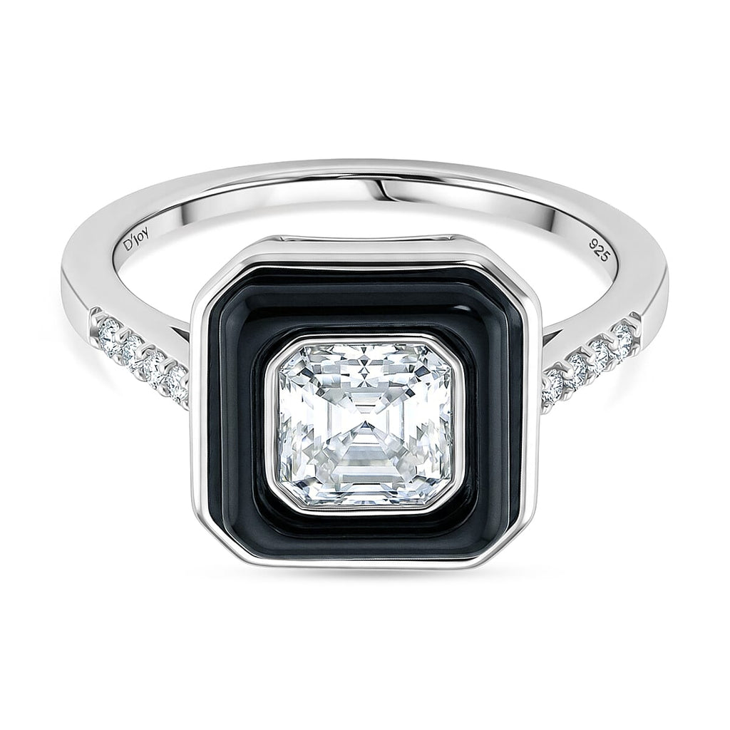 D'Joy Moissanite and Boots Black Jade Solitaire Ring in Rhodium Overlay Sterling Silver 3.45 Ct.