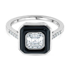 D'Joy Moissanite and Boots Black Jade Solitaire Ring in Rhodium Overlay Sterling Silver 3.45 Ct.