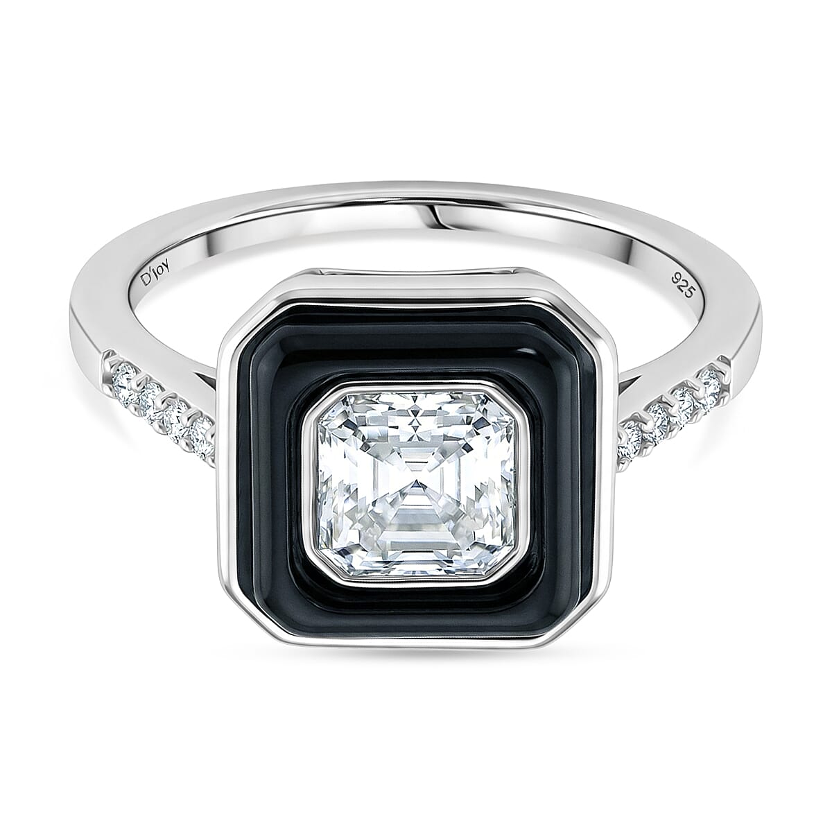 D'Joy Moissanite and Boots Black Jade Solitaire Ring in Rhodium Overlay Sterling Silver 3.45 Ct. 8351050 0