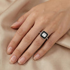 D'Joy Moissanite and Boots Black Jade Solitaire Ring in Rhodium Overlay Sterling Silver 3.45 Ct.
