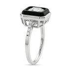 D'Joy Moissanite and Boots Black Jade Solitaire Ring in Rhodium Overlay Sterling Silver 3.45 Ct.