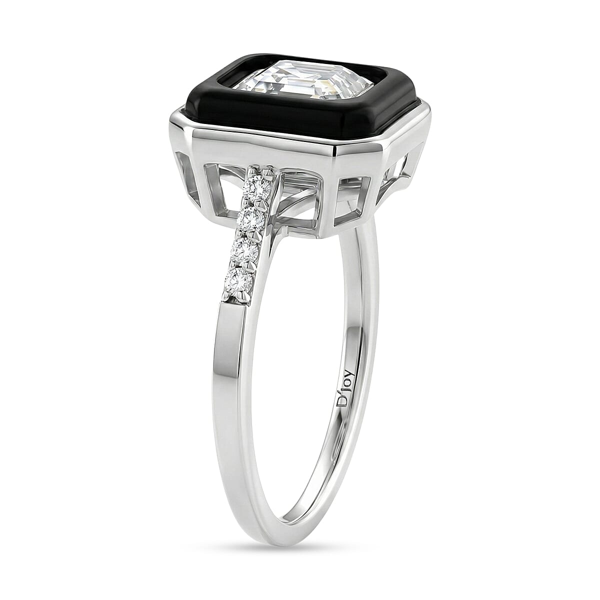 D'Joy Moissanite and Boots Black Jade Solitaire Ring in Rhodium Overlay Sterling Silver 3.45 Ct. 8351050 4