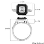 D'Joy Moissanite and Boots Black Jade Solitaire Ring in Rhodium Overlay Sterling Silver 3.45 Ct.