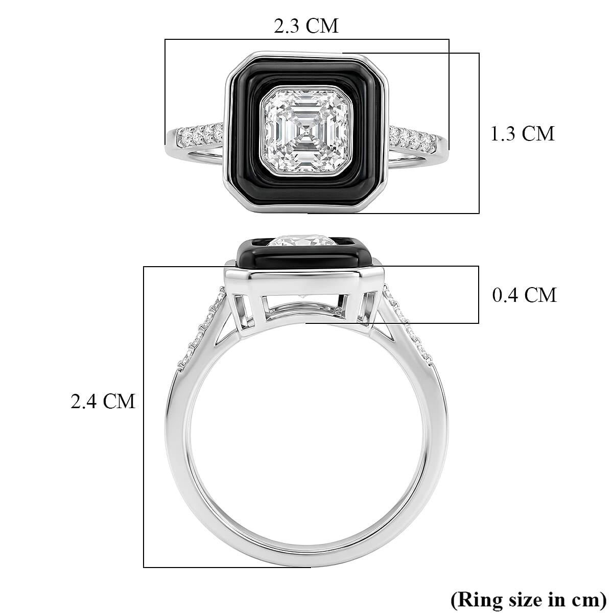 D'Joy Moissanite and Boots Black Jade Solitaire Ring in Rhodium Overlay Sterling Silver 3.45 Ct. 8351050 6