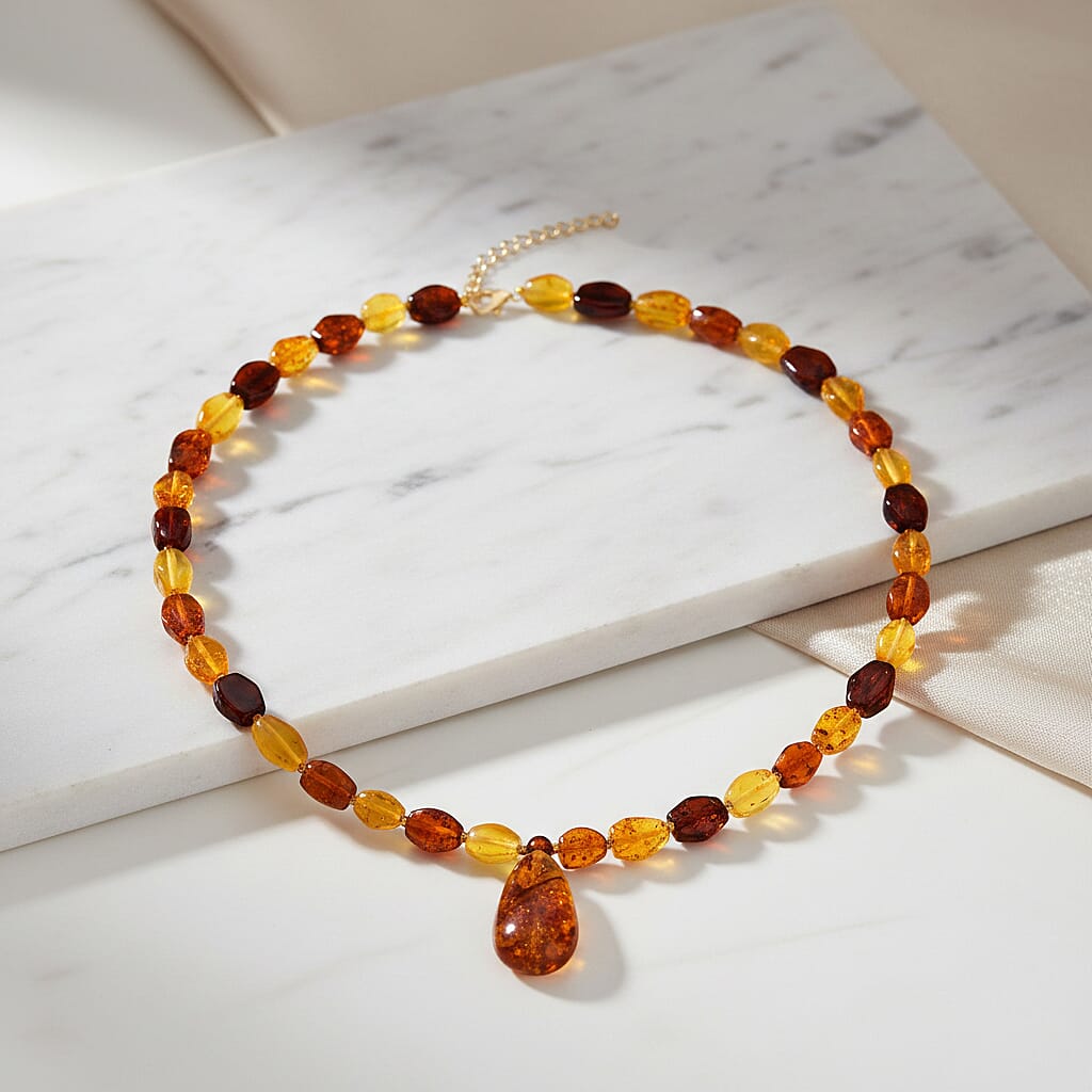 Natural Baltic Amber Bead Necklace (Size - 20-2 EXT) in Yellow Gold Plated Sterling Silver 8426660 2
