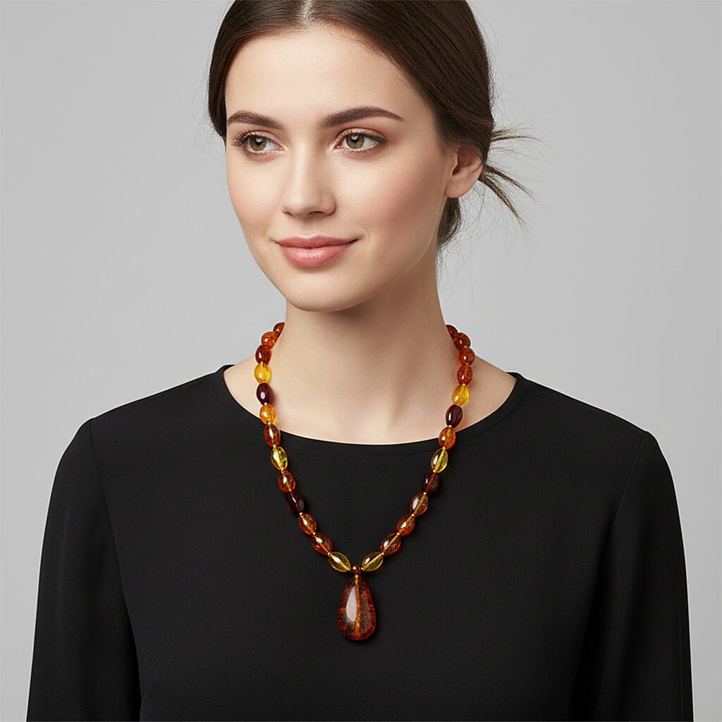 Natural Baltic Amber Bead Necklace (Size - 20-2 EXT) in Yellow Gold Plated Sterling Silver 8426660 3