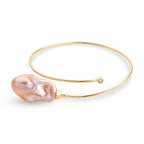 Designer Inspired-  AAA Baroque Pearl Bangle (Size - 7 to 9) in Gold Overlay Sterling Silver.