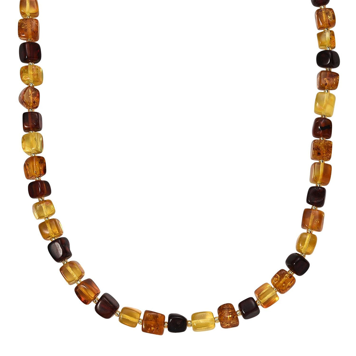 D'Joy Multi Colour Amber Beads Necklace (Size - 20) with Magnetic Lock in Yellow Gold Plated Sterling Silver 70.00 Ct. 8329699 0