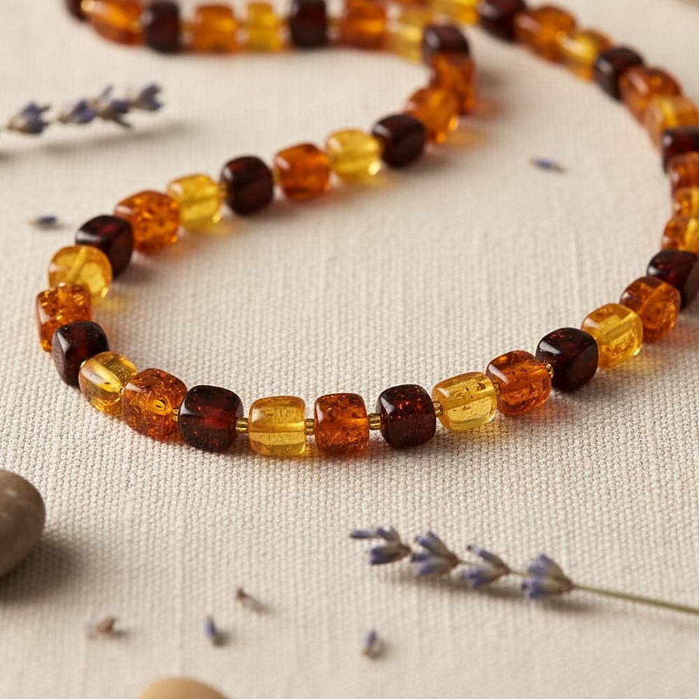 D'Joy Multi Colour Amber Beads Necklace (Size - 20) with Magnetic Lock in Yellow Gold Plated Sterling Silver 70.00 Ct. 8329699 2