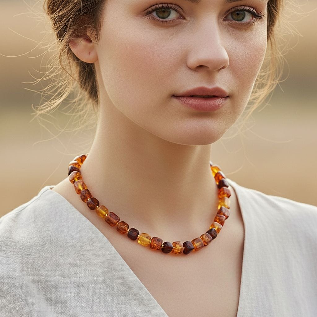 D'Joy Multi Colour Amber Beads Necklace (Size - 20) with Magnetic Lock in Yellow Gold Plated Sterling Silver 70.00 Ct. 8329699 3