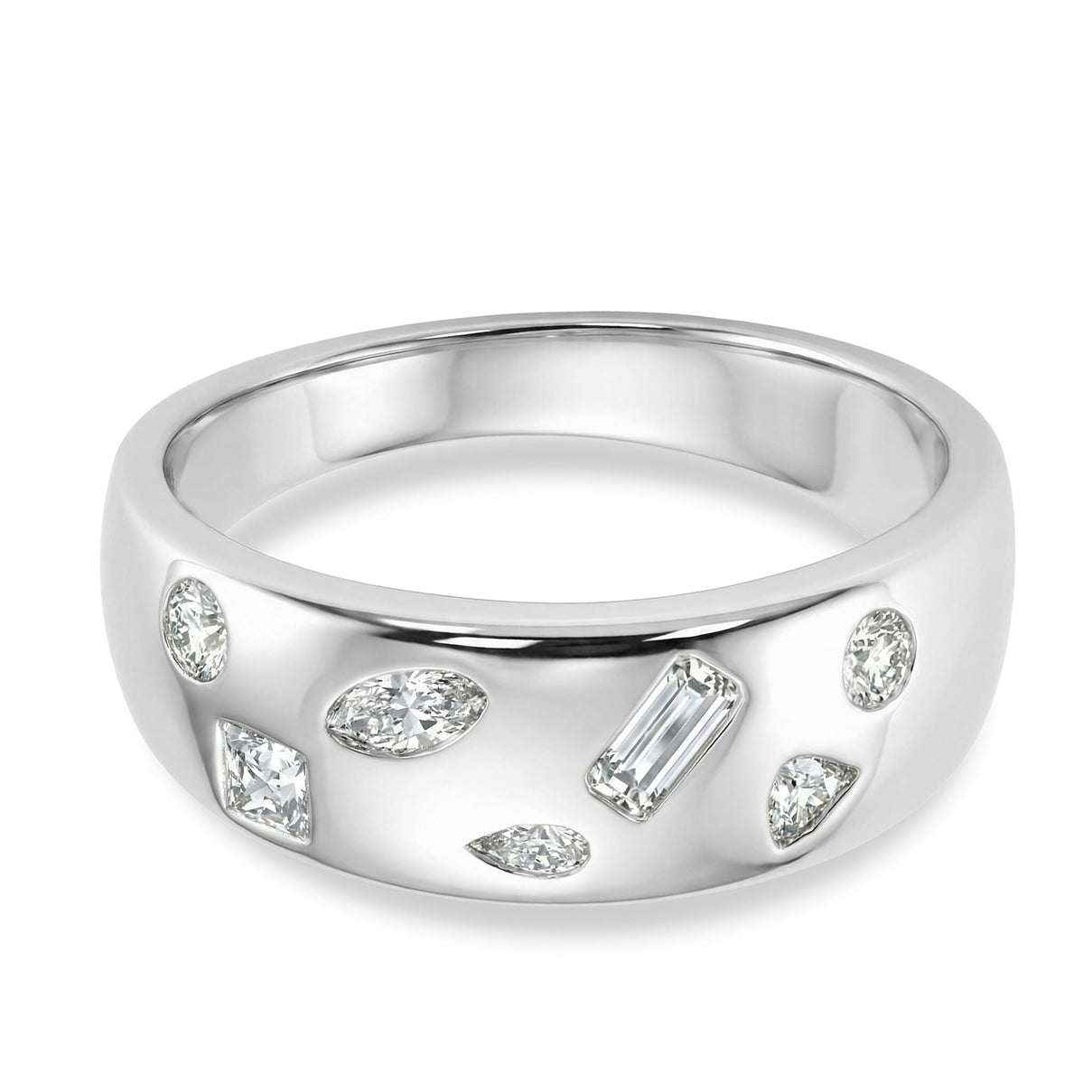 D'Joy Multi Cut Moissanite Wide Band Ring in Rhodium Overlay Sterling Silver 8375117 0