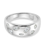 D'Joy Multi Cut Moissanite Wide Band Ring in Rhodium Overlay Sterling Silver