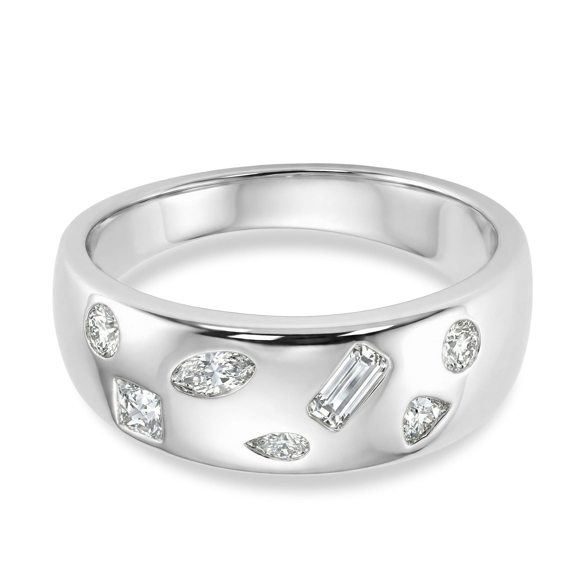 D'Joy Multi Cut Moissanite Wide Band Ring in Rhodium Overlay Sterling Silver 8375117 0