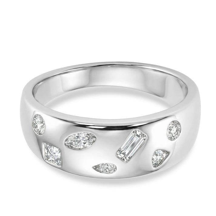 D'Joy Multi Cut Moissanite Wide Band Ring in Rhodium Overlay Sterling Silver 8375117 1