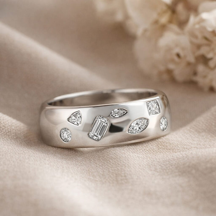 D'Joy Multi Cut Moissanite Wide Band Ring in Rhodium Overlay Sterling Silver 8375117 2