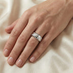 D'Joy Multi Cut Moissanite Wide Band Ring in Rhodium Overlay Sterling Silver