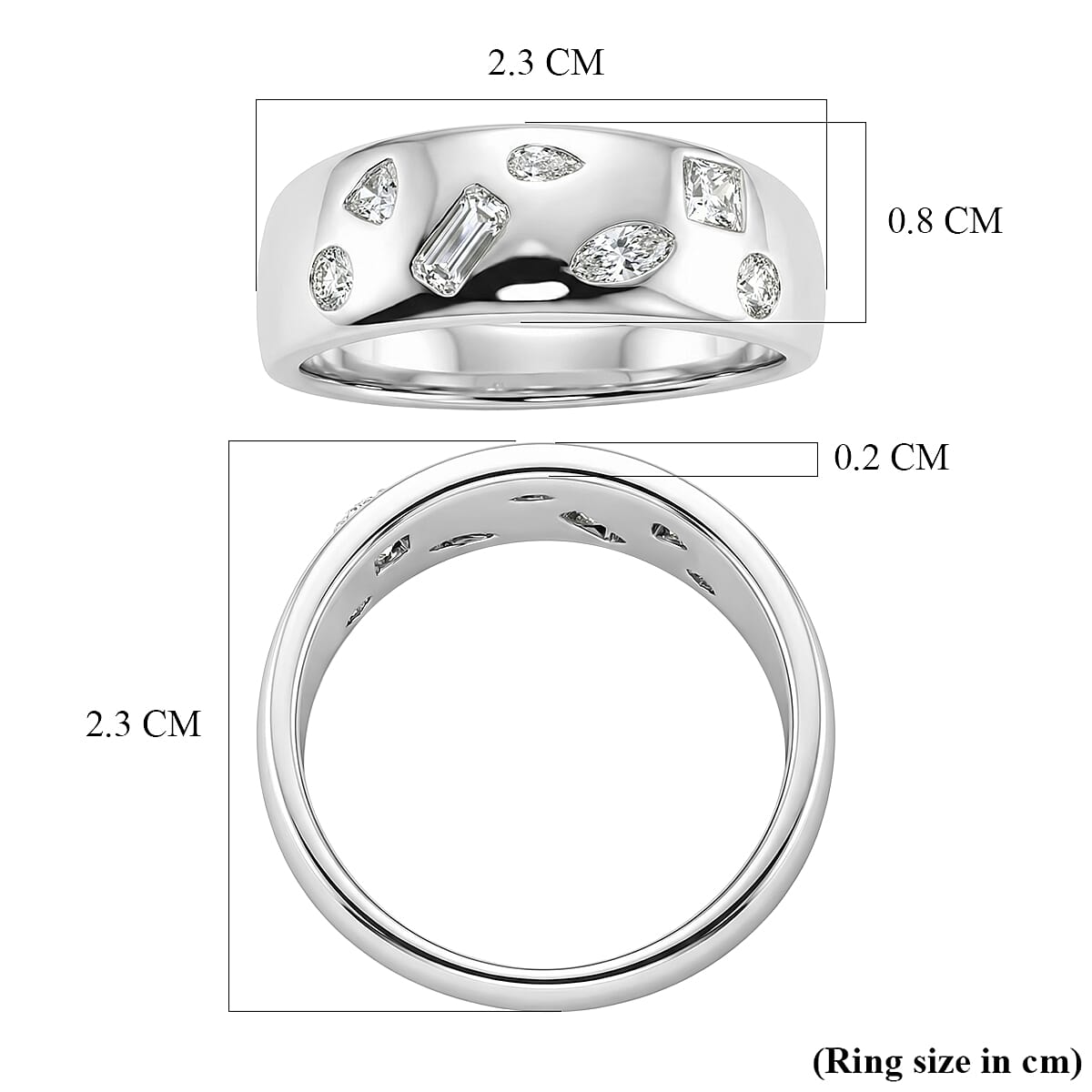 D'Joy Multi Cut Moissanite Wide Band Ring in Rhodium Overlay Sterling Silver 8375117 6