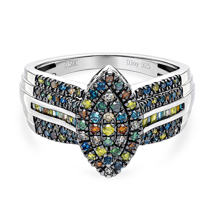 D'Joy Multi Diamond Cluster Ring in Rhodium Overlay Sterling Silver 0.50 Ct. 8485324 1