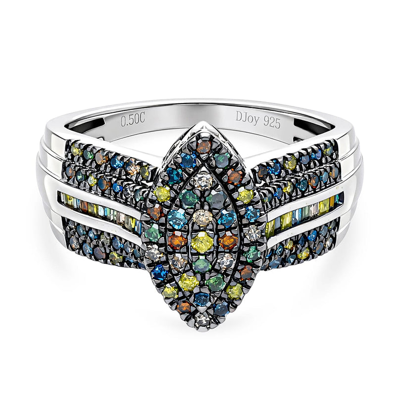 D'Joy Multi Diamond Cluster Ring in Rhodium Overlay Sterling Silver 0.50 Ct.
