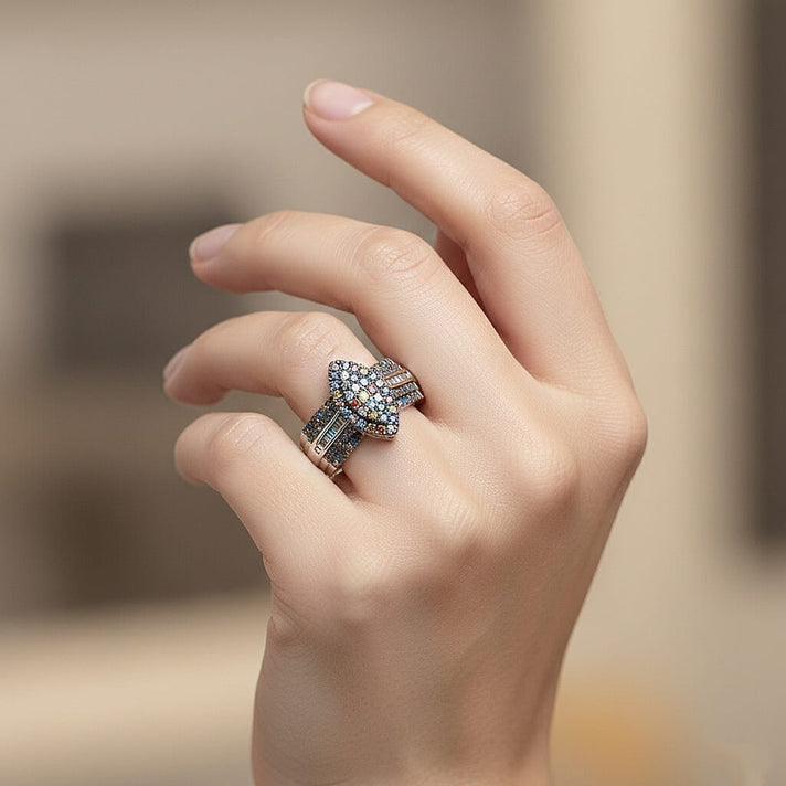 D'Joy Multi Diamond Cluster Ring in Rhodium Overlay Sterling Silver 0.50 Ct. 8485324 2