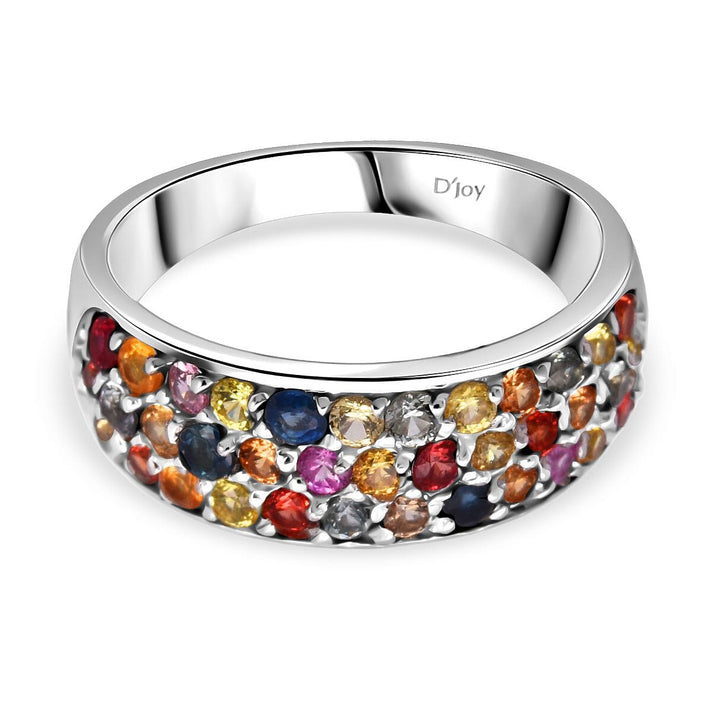 D'Joy Multi Sapphire Ring in Rhodium Overlay Sterling Silver 1.78 Ct. 8380143 1