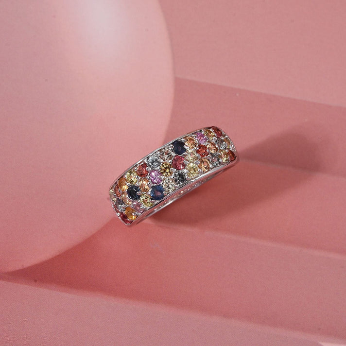 D'Joy Multi Sapphire Ring in Rhodium Overlay Sterling Silver 1.78 Ct. 8380143 2