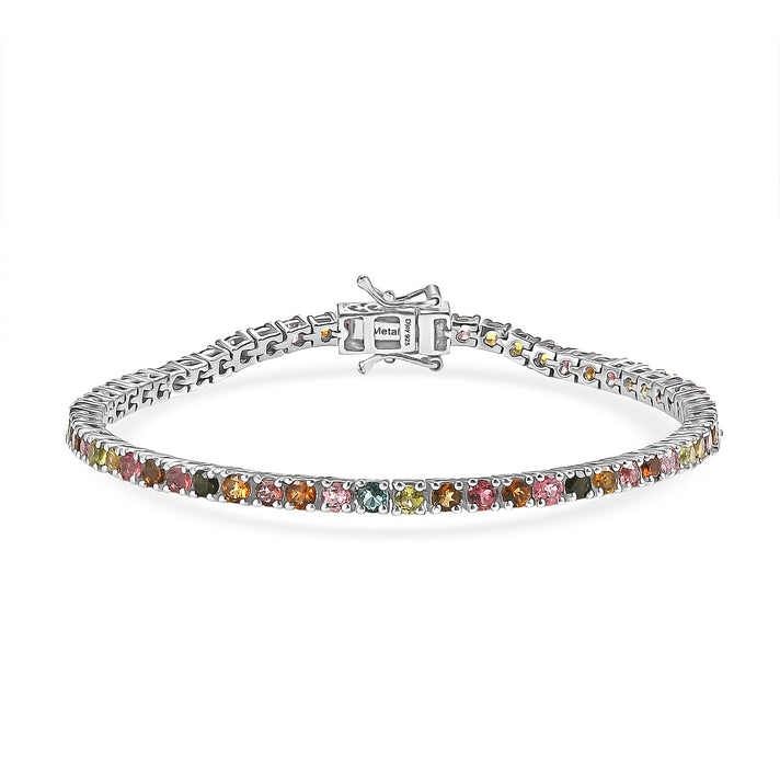 LIVE FROM BRAZIL - Multi-Tourmaline Tennis Bracelet (Size - 7.5) with GB Lock Box in Rhodium Overlay Sterling Silver 6.06 Ct, Silver Wt. 11.18 Gms 8531447 1
