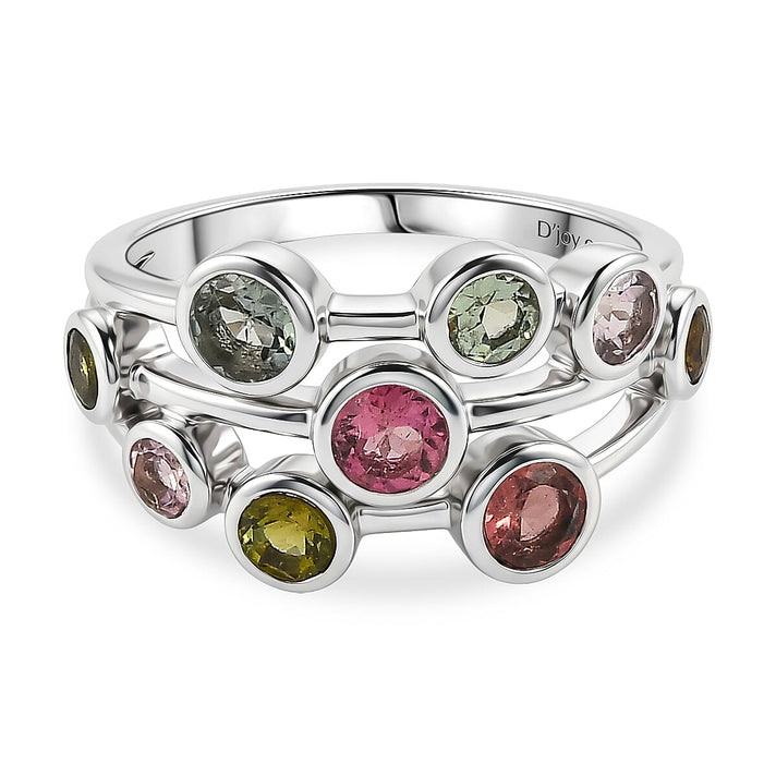 D'Joy - Multi-Tourmaline Cluster Ring in Rhodium Overlay Sterling Silver 1.73 Ct. 8531313 1