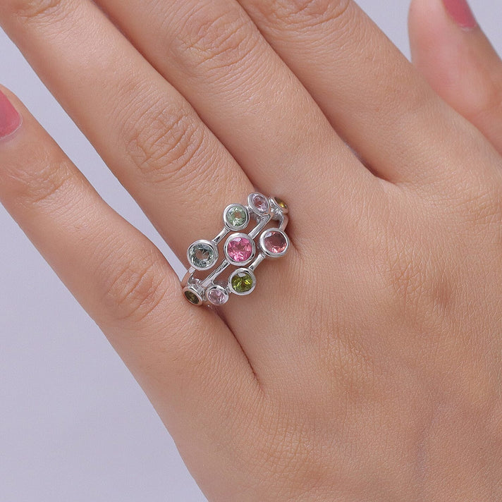 D'Joy - Multi-Tourmaline Cluster Ring in Rhodium Overlay Sterling Silver 1.73 Ct. 8531313 2