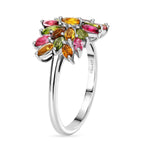 D'Joy - Multi-Tourmaline Floral Cluster Ring in Rhodium Overlay Sterling Silver 1.65 Ct.