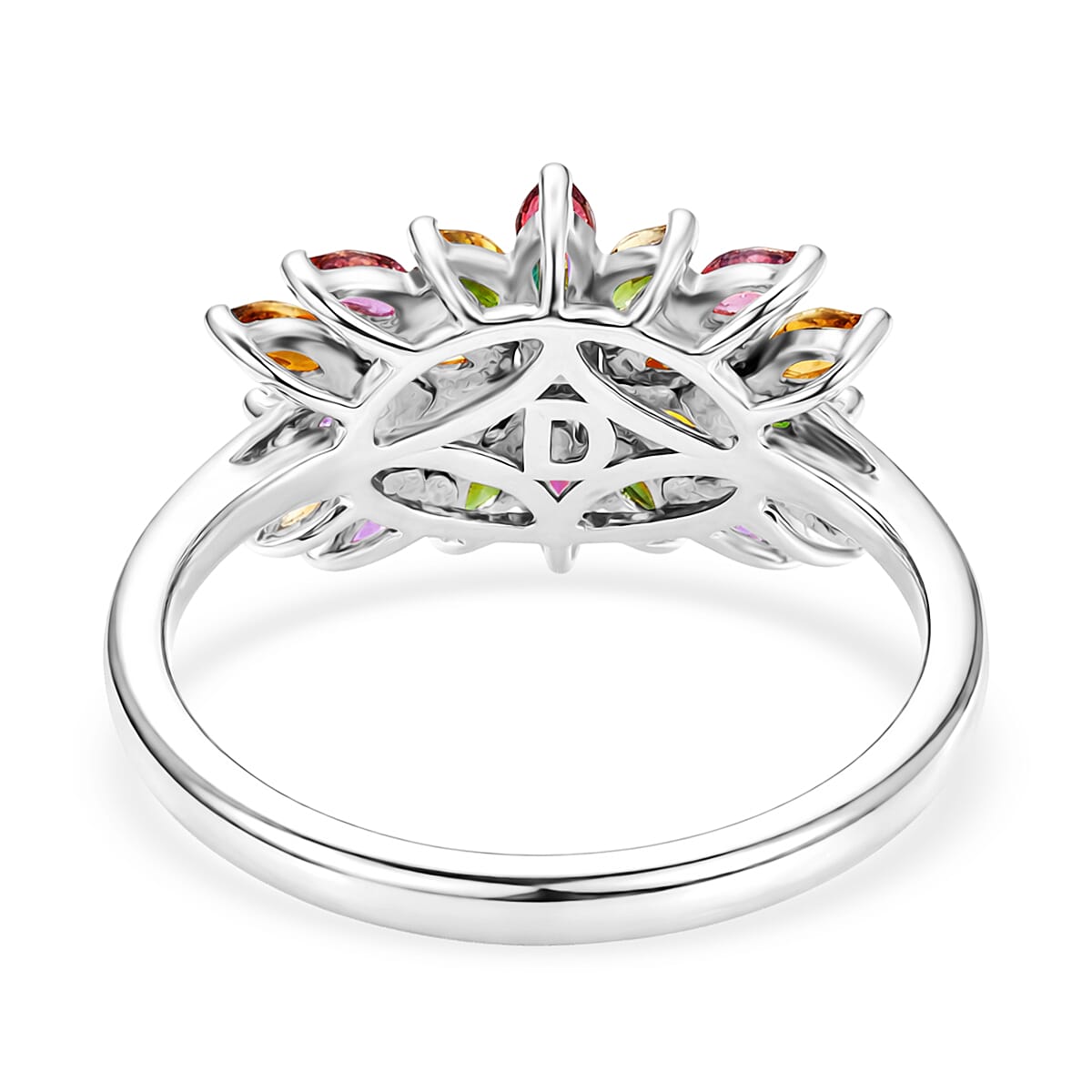 D'Joy - Multi-Tourmaline Floral Cluster Ring in Rhodium Overlay Sterling Silver 1.65 Ct. 8551403 5