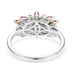 D'Joy - Multi-Tourmaline Floral Cluster Ring in Rhodium Overlay Sterling Silver 1.65 Ct.
